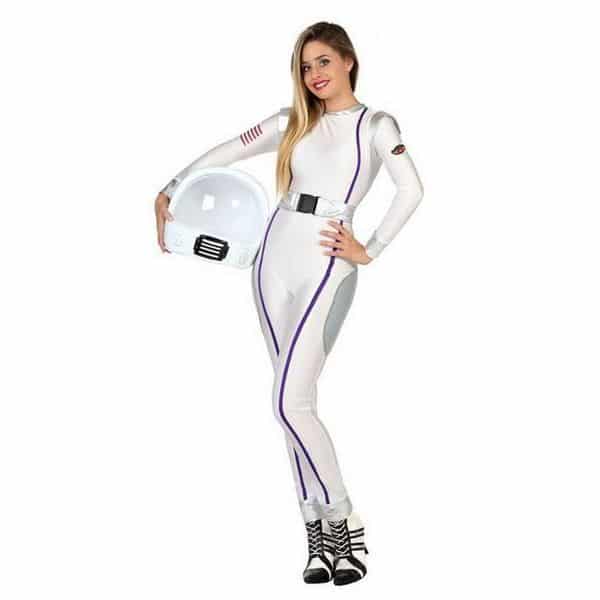 IMG_3254 Déguisement pour Adultes Astronaute sexy, couleur blanc portée par une femme avec une casque.