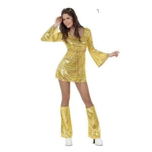 Déguisement pour Adultes Disco Doré, porté par une femme. Bonne qualité et très à la mode.