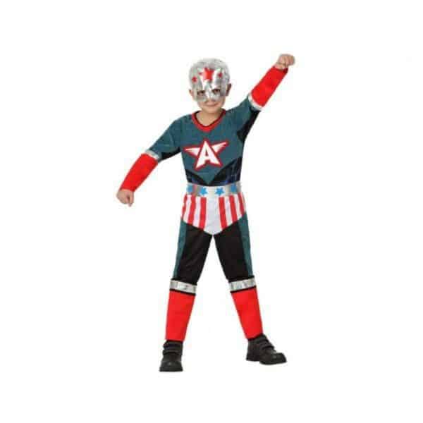 Déguisement pour Enfants Captain America, bonne qualité et à la mode porté par un petit garçon.