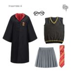Déguisement Harry Potter Gryffondor pour Enfant. Vous y retrouverez la cape Griffondor, la jupe plissée d'Hermione, les lunettes, le gilet ainsi que la cravatte rouge.