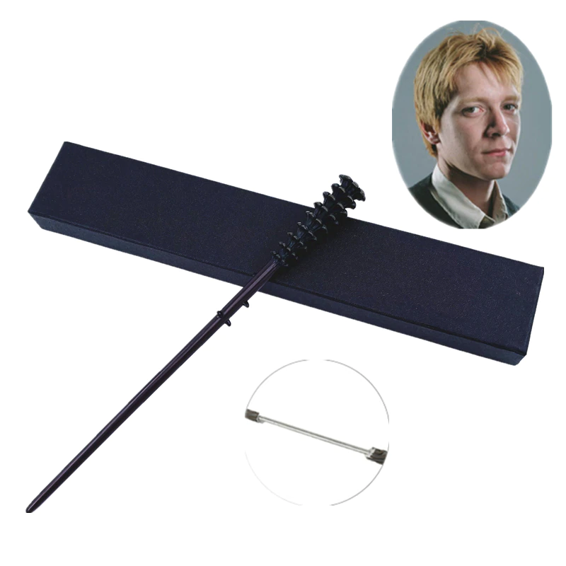 Baguette noire en bois de George dans Harry Potter, avec son portrait en haut à droite de l'image