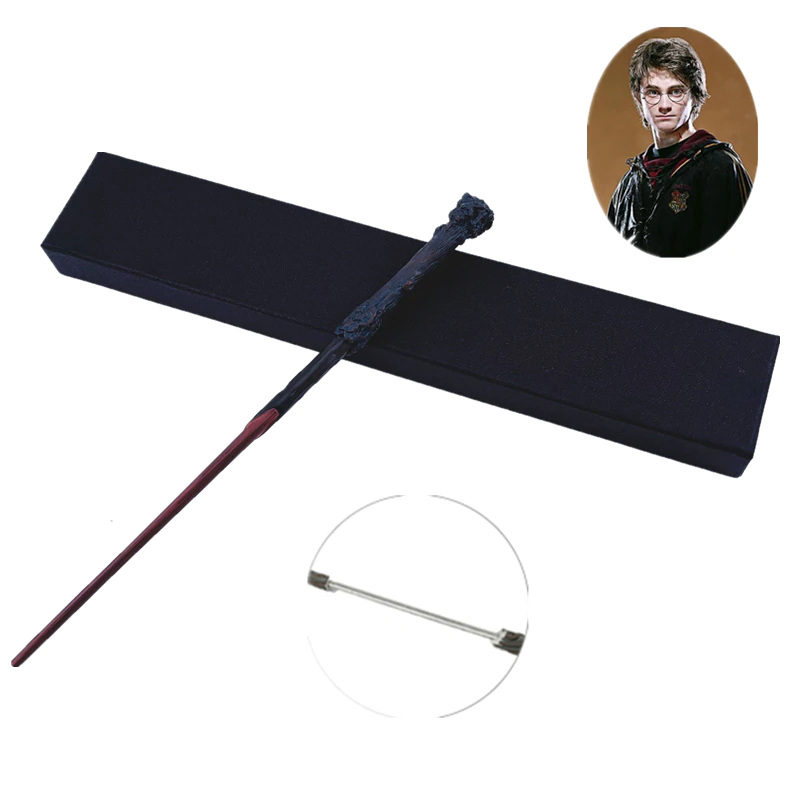 Baguette Harry Potter noire avec une image du personnage Harry Potter en haut de l'image