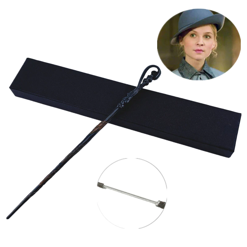 Baguette de Fleur Delacour noire en bois, avec une photo en haut à droite de l'image du personnage