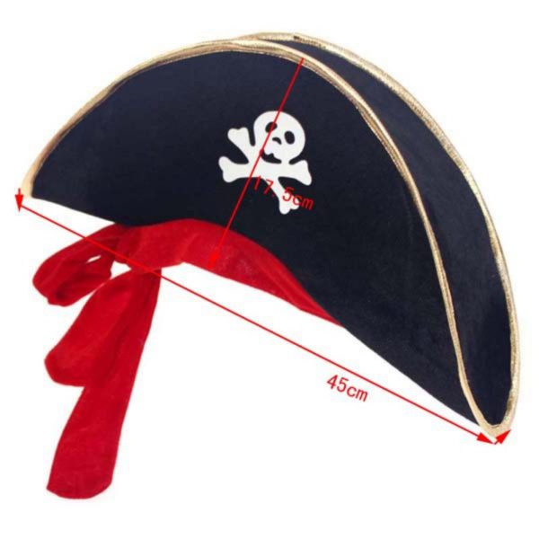 Chapeau de Pirate noir avec ruban rouge Déguisement Historique Déguisement Pirate