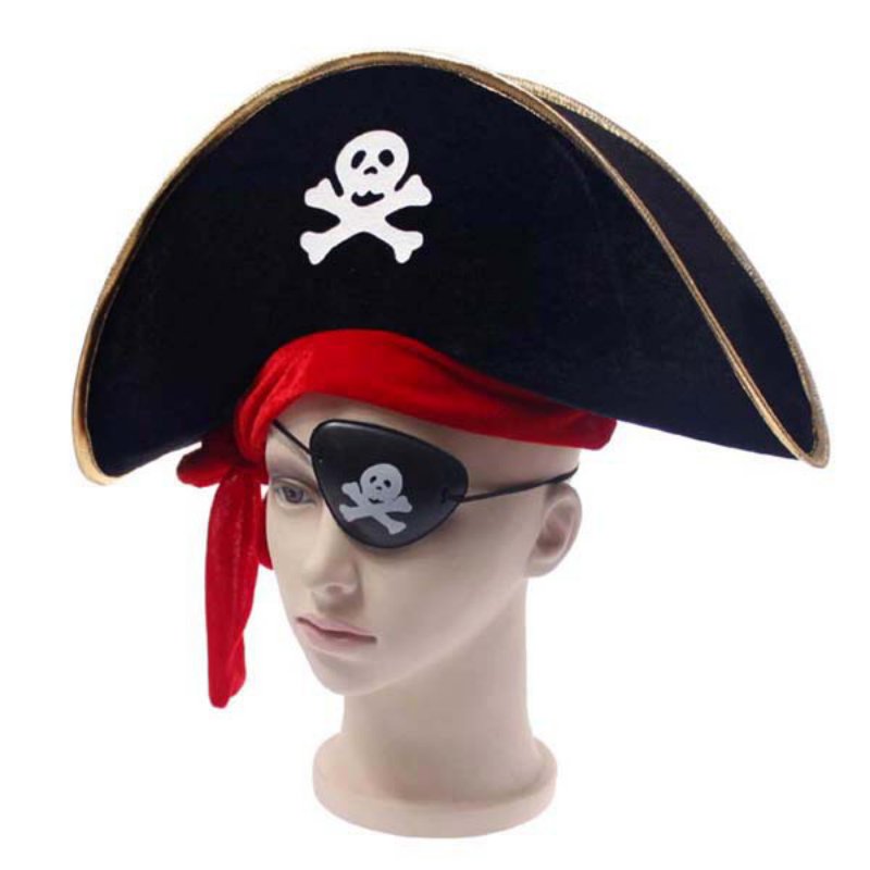 Chapeau de Pirate noir avec ruban rouge Déguisement Historique Déguisement Pirate