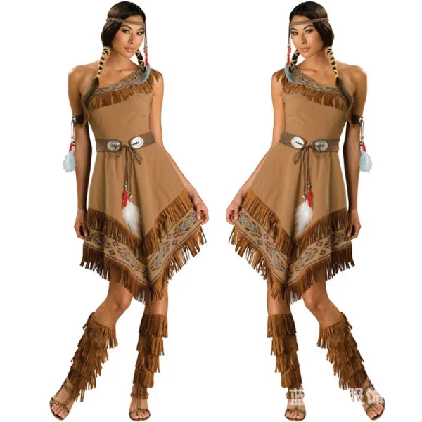 Robe indienne marron fantaisie Halloween Dresses Tassel Native Savage Cosplay Warrior Stage Costume Primitive Indian Wild West Indian Cosplay Costume.jpg Q90.jpg