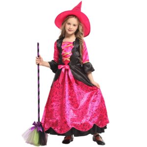 Robe sorcière avec chapeau pointu rose pour filles Déguisement Fantastique Déguisement Sorcière