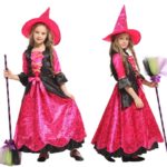 Robe sorcière avec chapeau pointu rose pour filles Déguisement Fantastique Déguisement Sorcière
