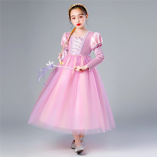 Robe princesse Raiponce à manches longues pour filles Déguisement Disney Déguisement Raiponce