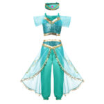 Déguisement Disney Jasmine composé d'une d'un haut, un pantalon et d'un bandeau de couleur vert