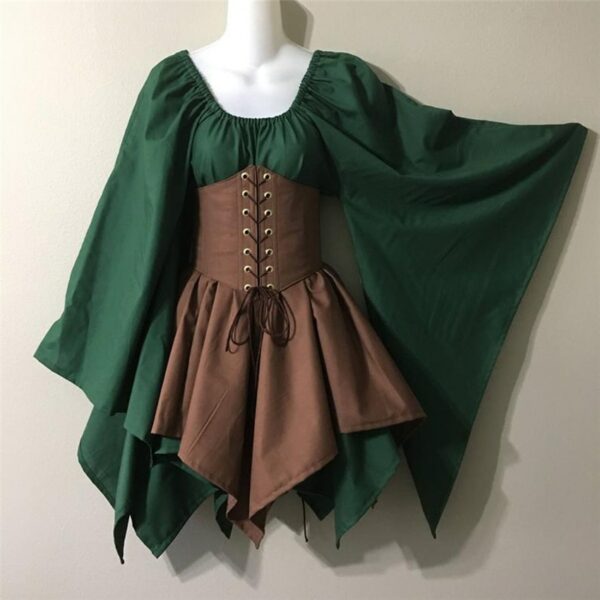 38543-uoisbz.jpg Déguisement Viking de couleur vert et marron composé d'un corset et d'un haut manche longue