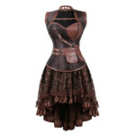 Déguisement viking composé d'un corset et d'une robe de couleur marron