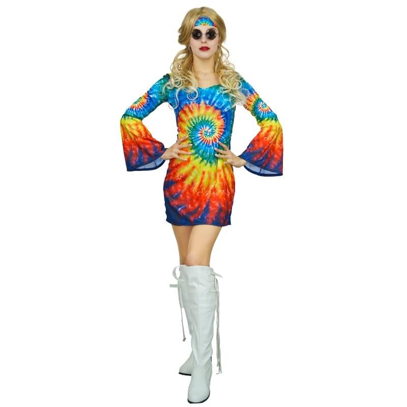Déguisement disco robe courte avec manches bouffantes avec spirale
