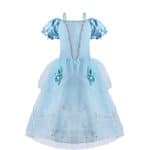 Déguisement princesse Cendrillon de couleur bleu avec des motifs de dentelles