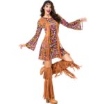 Déguisement robe hippie pour femme avec un fond blanc