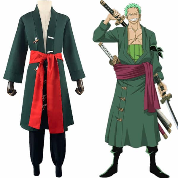 Costume-de-Cosplay-Roronoa-Zoro-une-pi-ce-Robe-Kimono-ceinture-Costume-complet.jpg Déguisement One Piece de Roronoa Zoro sur la gauche de l'image, et à droite la photo du personnage