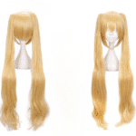 Déguisement perruque cheveux très longs blond avec un fond blanc