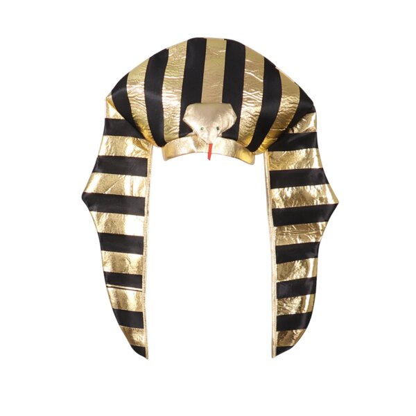 Némès, coiffe emblématique des pharaons sur fond blanc.