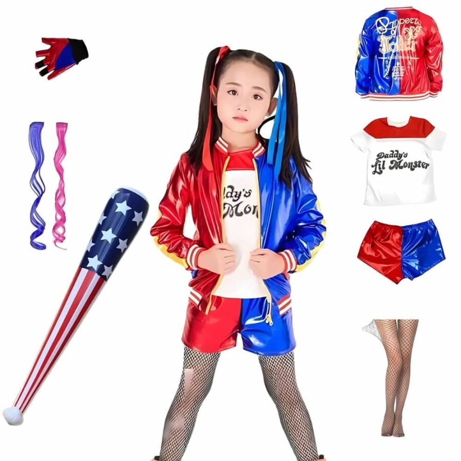 Déguisement Harley Quinn pour enfant sur fond blanc