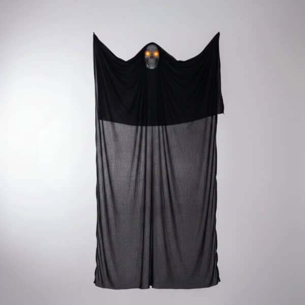 Rideau de porte noir en forme de fantôme pour Halloween sur fond gris