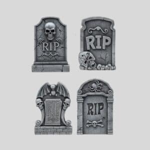 4 pierres tombales pour une décoration d'Halloween sur fond gris
