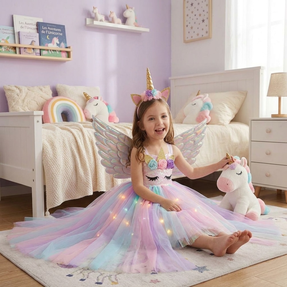 Robe princesse LED déguisement licorne avec ailes – Image 2